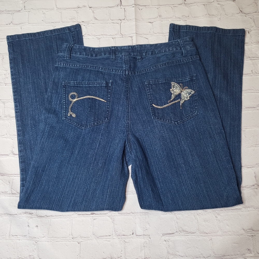 Christopher & Banks Stretch Denim Jeans With Butterfly Embroidery - Size 10